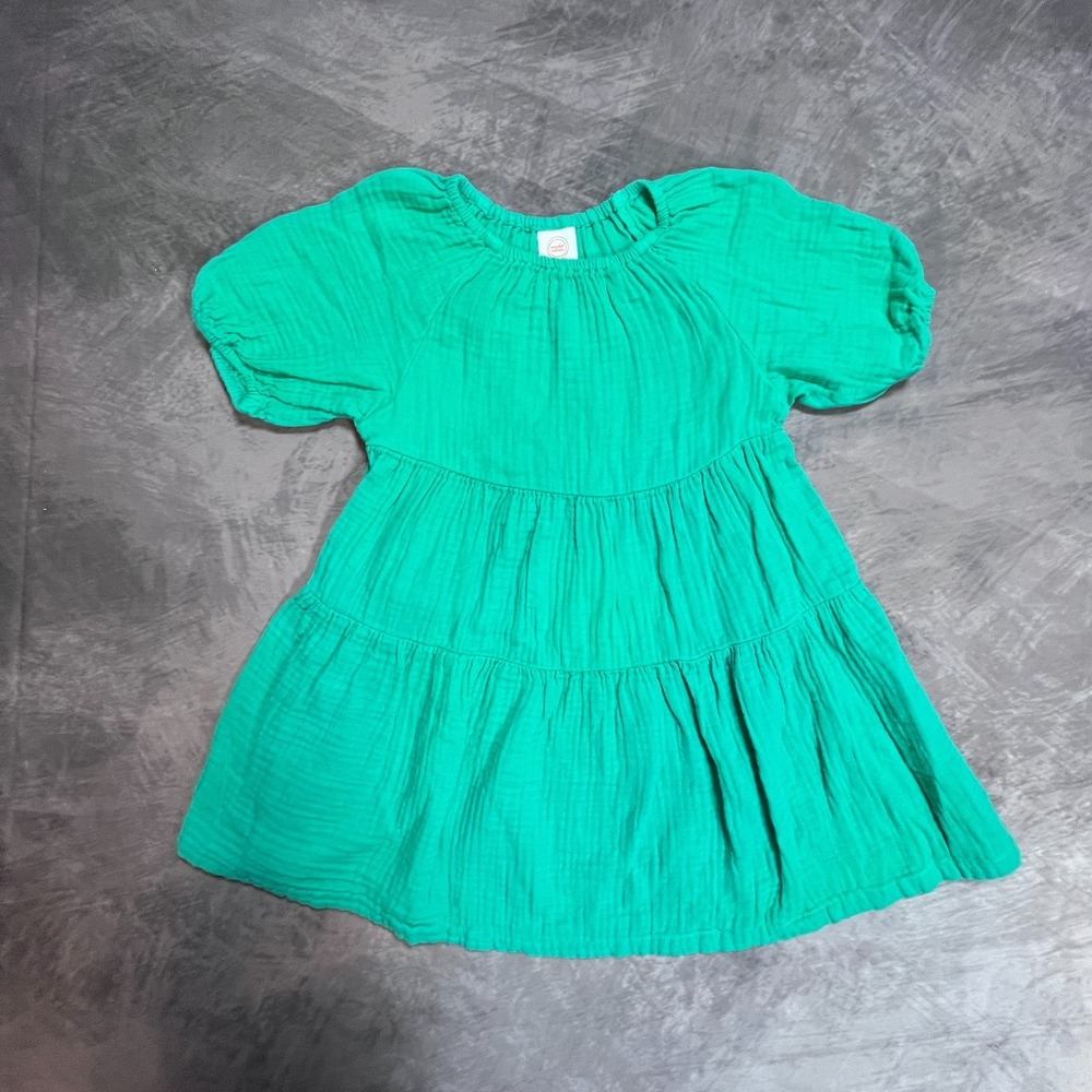 Wonder Nation Tiered Dress Toddler Girls 3T Bright Green Lightweight Puff Sleeve